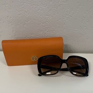 Tory Burch Black Frame Sunglasses with Orange Logo Case
